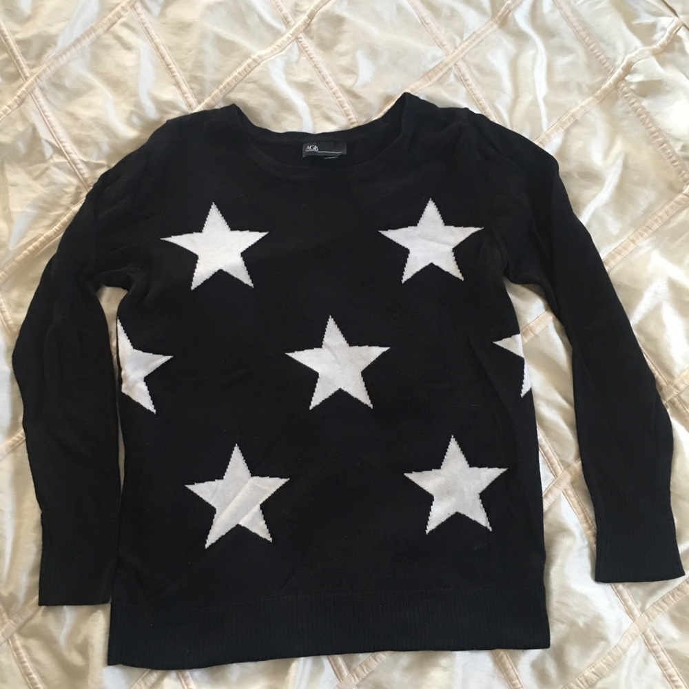 AGB White Star Long Sleeve Black Sweater